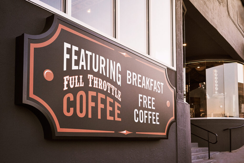 Full Throttle Distillery – Breakfast and Boldest Brew in Branson Full Throttle Distillery sign promoting breakfast and the boldest brew in Branson