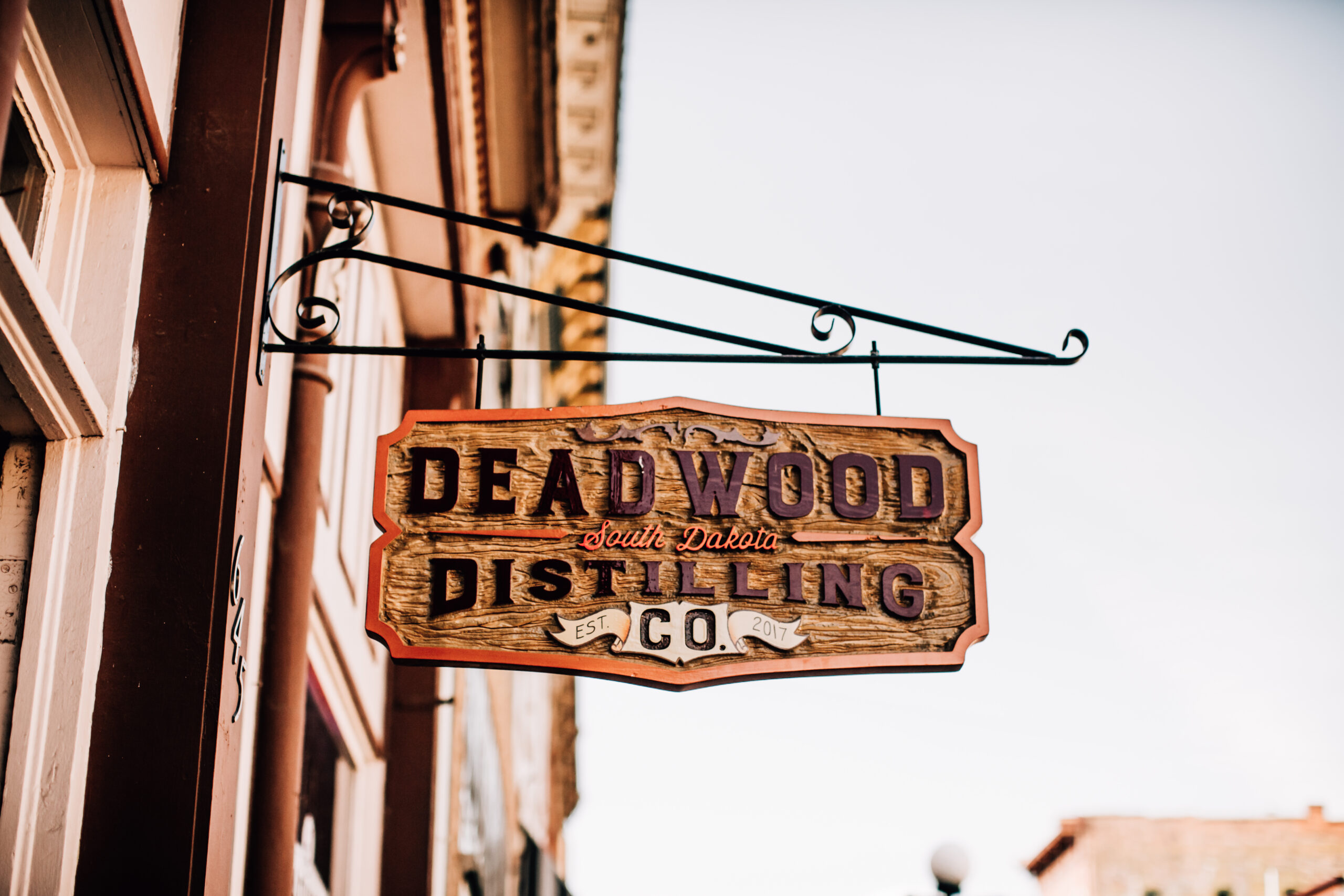 Deadwood Distilling Co. sign on Main Street, South Dakota
