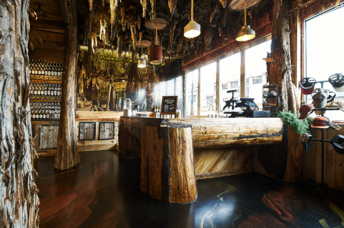 Rustic, cave-like interior of Full Throttle Distillery's retail and tasting room, a great place to buy and Brew Your Full Throttle Coffee.