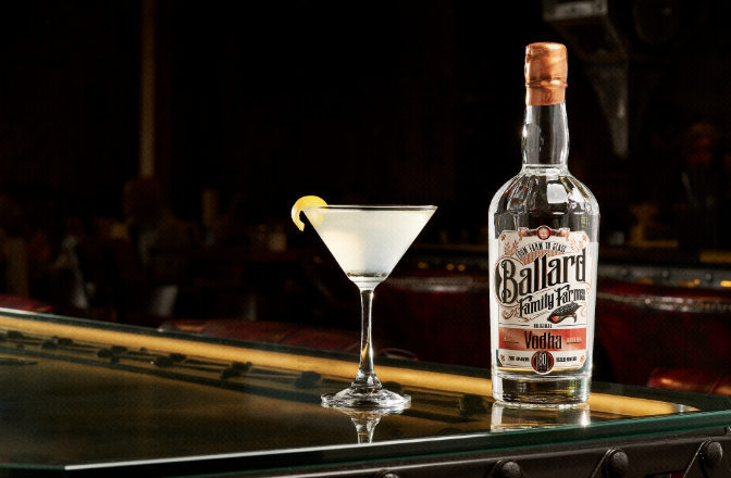 A martini cocktail made with Ballard Family Farms Vodka, showing why it’s the Best Vodka in Deadwood.